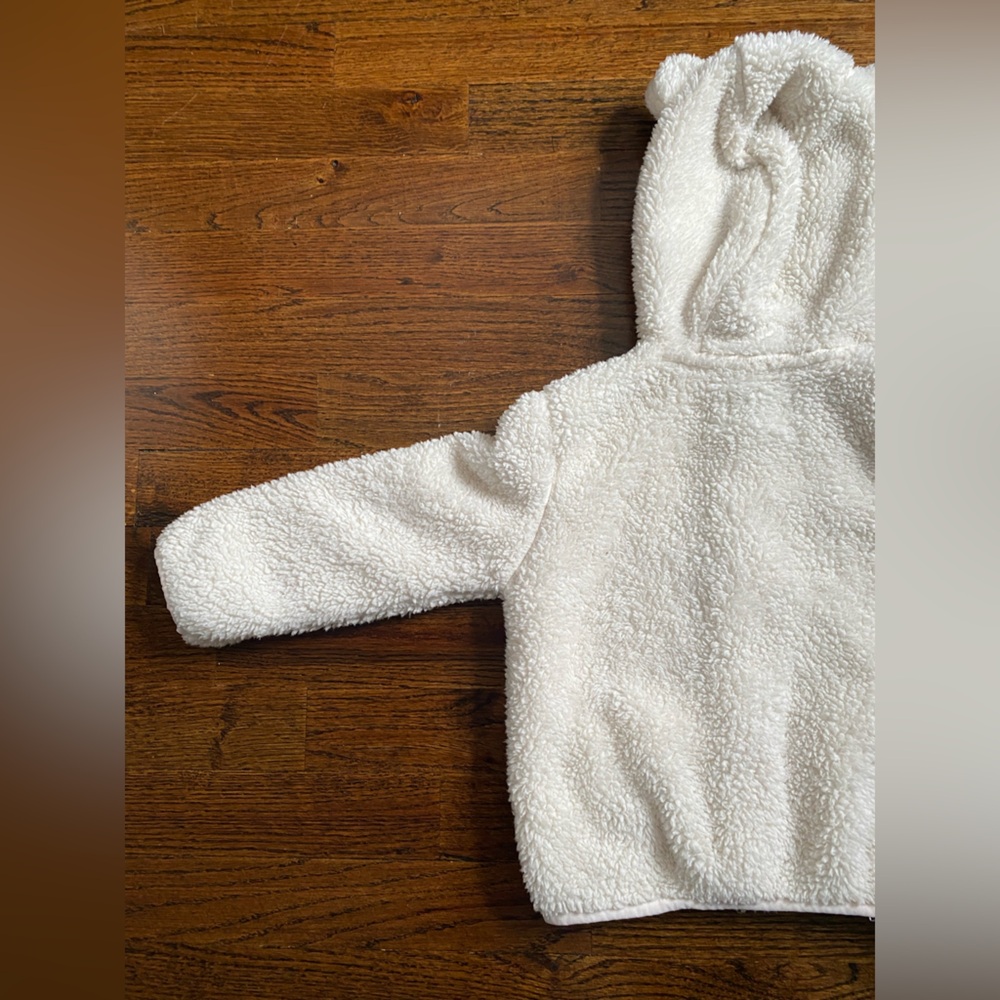 3T toddler girl sherpa fleece zip up hoodie Old Navy Cream White Jacket bear ear - Picture 11 of 16